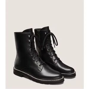 Stuart Weitzman Black Leather Lace-Up Boots